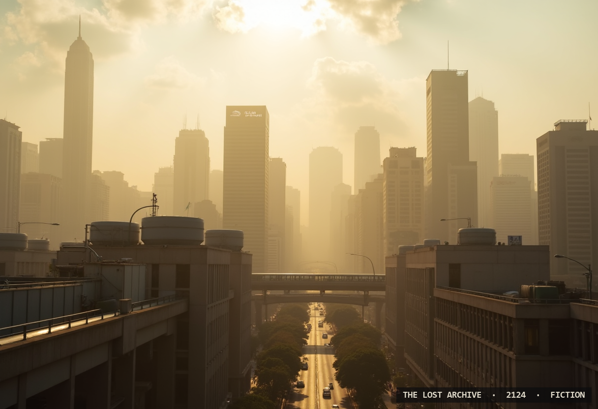 A megacity of the late 21st century under a heavy, hazy sky — The Lost Archive, a work of fiction